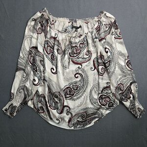 White House Black Market Women XL Elastic Trim Silk Blend Boho Blouse